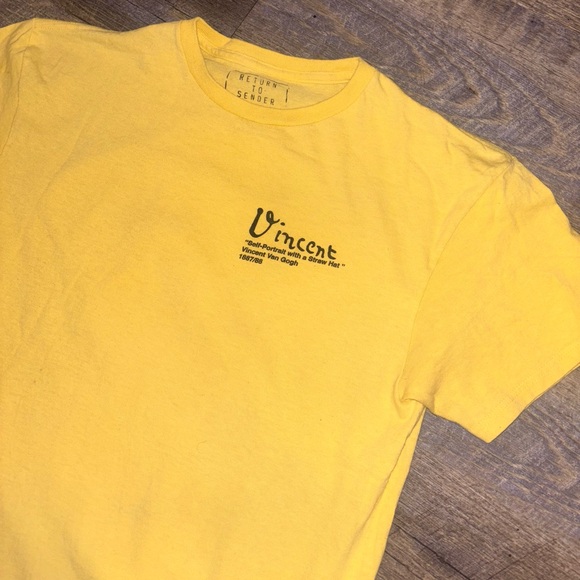 Return To Sender Vincent Van Gogh Portrait Straw Hat T Shirt Adult Medium Yellow - Picture 3 of 6